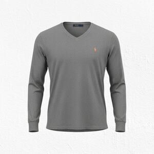 Polo Ralph Lauren Olive Green Long Sleeve Slight V Neck Basic Shirt Size Large